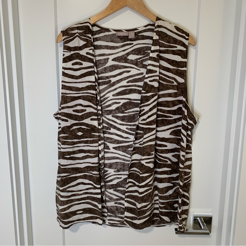 Chico’s Brown Sleeveless Blouse Brown White Zebra Print 3X